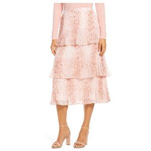 Rachel Parcell Tiered Ruffle Maxi Skirt Pink Snakeskin